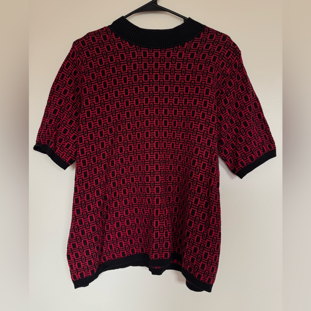 VTG Westbound Red and Black Retro Geometric Short Sleeve Sweater Size XL 1X EUC